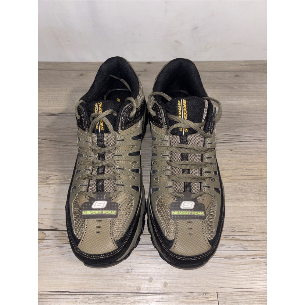 Mens 10 Skechers After Burn Memory Foam Lace-Up Sneaker Pebble / Black NEW - Picture 4 of 11